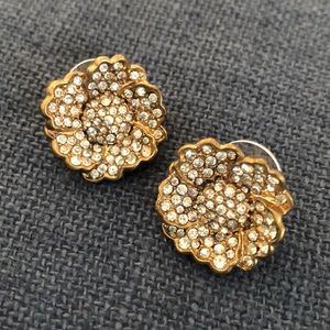J Crew Crystal and Gold Tone Flower Earrings
